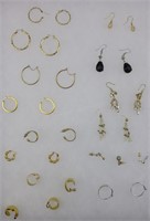 16 Pair Earrings: Hoop, Solid, Facet, Dangleing