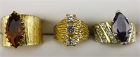 3pc Faceted Ring Goldtone Marked 18kt GE