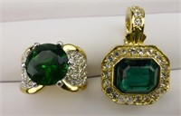 2pc Green Faceted Ring, Pendant