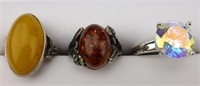 3pc Cabochon, Faux Faceted Ring