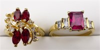 2pc Ladies Goldtone Garnet-Like Ring