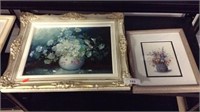 (2) Framed Oil On Canvas And Floral Print