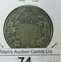 1929 Canada Silver Half Dollar Coin