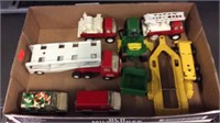 Box Of Tin Toy Trucks, Tractor Etc