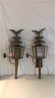 Pair Of  Antique Brass Lanterns Eagle Tops 27"t