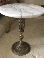 Marble top brass pedestal side/end table