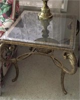 Beveled glass top metal base side/end table
