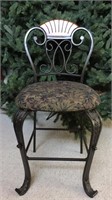 Bronze metal base barstool wood accent, cloth seat