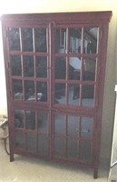 Red stained pane glass curio cabinet