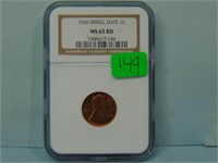 1960 Small Date Lincoln Penny - NGC MS-65 Red