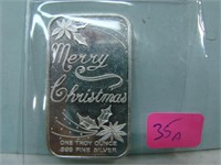 Merry Christmas One Ounce Silver Art Bar