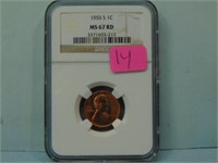 1955-S Wheat Penny - NGC Graded MS-67 Red