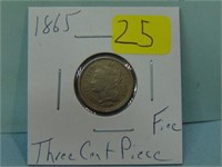1865 United States Three Cent Coin - Fine