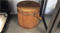 Wood Lidded Bucket  14" T
