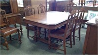 Antique 1930's Walnut Clean Dining Table 6 Chairs