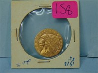 1913 Indian Head Half Eagle $5 US Gold Coin