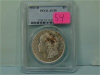 1921-D Morgan Silver Dollar - PCGS Graded AU-50