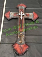 Red and Denim Polyresin Wall Cross