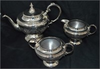 4 pcs Silver Plate Tea Set Victorian Plate