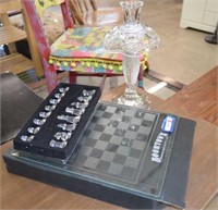 Glass Chess Board w/ Complete Plastic Pieces and