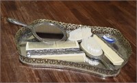Vtg Vanity Set - Mirrored Tray, Three Combs, Two