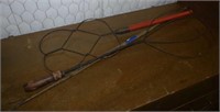 Two Antique Metal Rug Beaters and Cane w/ Hook