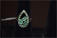Sterling Silver Ring w/ Emeralds & Chrome Diopside