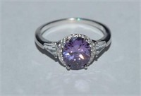 Size 10 Sterling Silver Ring w/ Purple Stone and