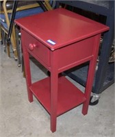Red Wooden Lamp Table with Drawer and Shelf