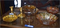 24kt Electroplated Candle Sticks & Tray and Four