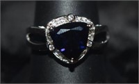 Size 10 Sterling Silver Ring w/ Blue Stone and