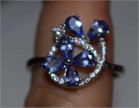 Sterling Silver Ring w/ Tanzanite and White Stones