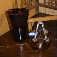 Art Glass Vase and Art Glass Basket
