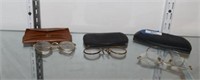 Three Pairs of Vtg Eyeglasses w/ Cases