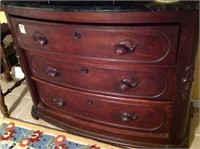 Walnut marble top 3 drawer chest with