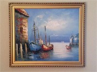 Shrimp boat oil painting