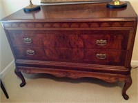 Carved foot walnut 2 drawer chest
