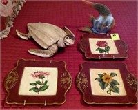 3 decorative plates, turtle, fish