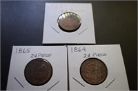 (3) Two-Cent Piece Coins - 1864, 65, 66