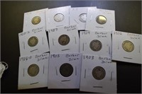 (11) Barber Dimes - Date Range 1902-1915