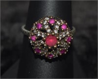 Size 8.5 Sterling Silver Ring w/ Pink Stones and