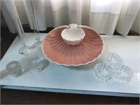 Shell platter, vases, candle holder and bowls
