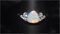 Size 8 Sterling Silver Ring w/ Opal and White