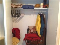 BR closet contents: card table, afghans, pillows,