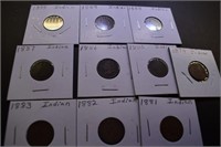 (10) Indian Head Pennies - Date Range 1874-1899