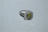 Size 9 Sterling Silver Ring w/ Green Stone and