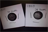 1852 and 1853 Three-Cent Silver Coins