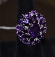 Sterling Silver Ring w/ Dark Purple Amethyst -