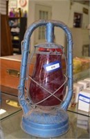 Vtg Lantern - Dietz Monarch Blue w/ Red Globe