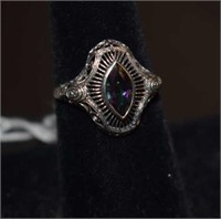 Sterling Silver Filigree Ring- Mystic Quartz Stone
